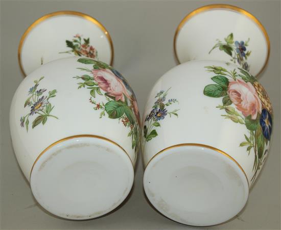 A pair of French enamelled opaline glass vases, mid 19th century, 29.5cm